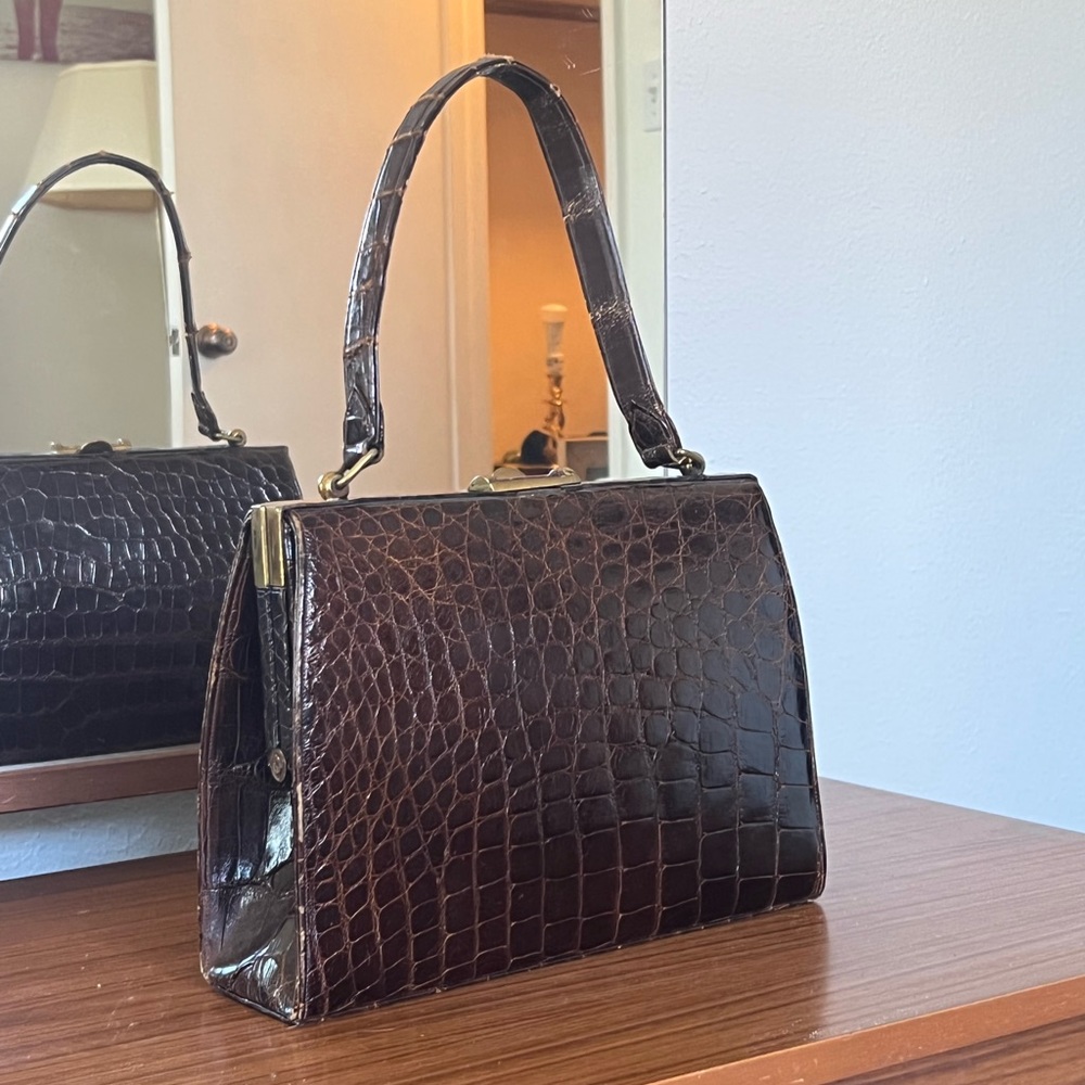Vintage brown leather alligator skin shoulder bag by Pradobags